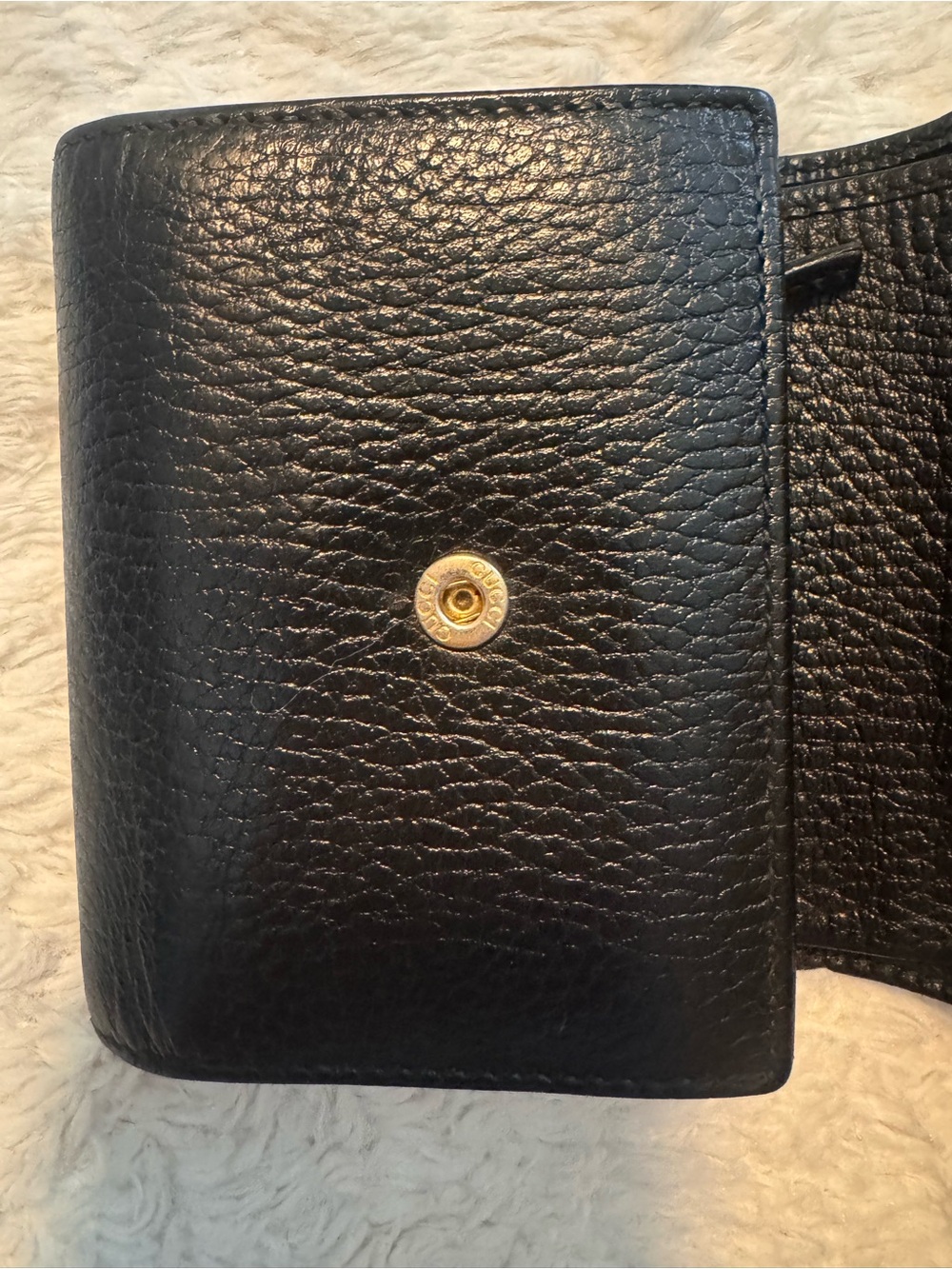 GUCCI Marmont Tri-fold Black Wallet Card Leather Gold - Picture 4 of 9